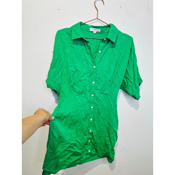THAKOON Women's Green Collared Short Sleeve Tie Waist Mini Shirt Dress Size 8 - Picture 9 of 13